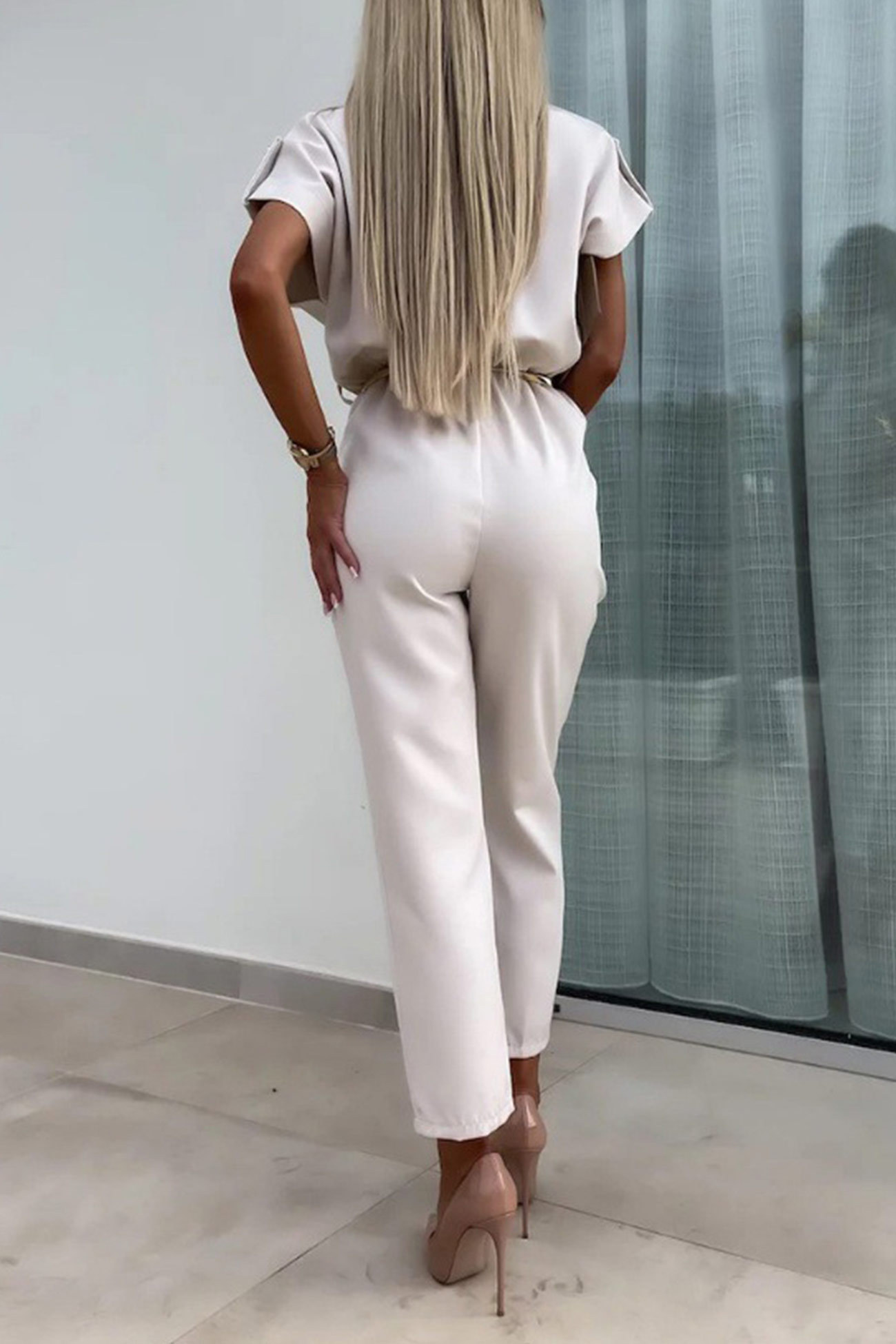 Cap Sleeve High Waist Cargo Jumpsuits