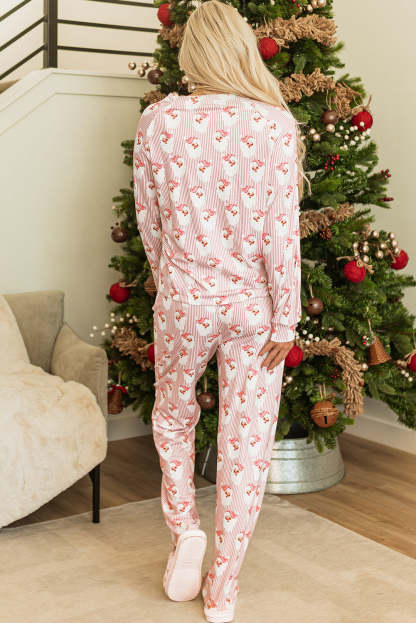 Pink Santa Claus Print Two Piece Lounge Set