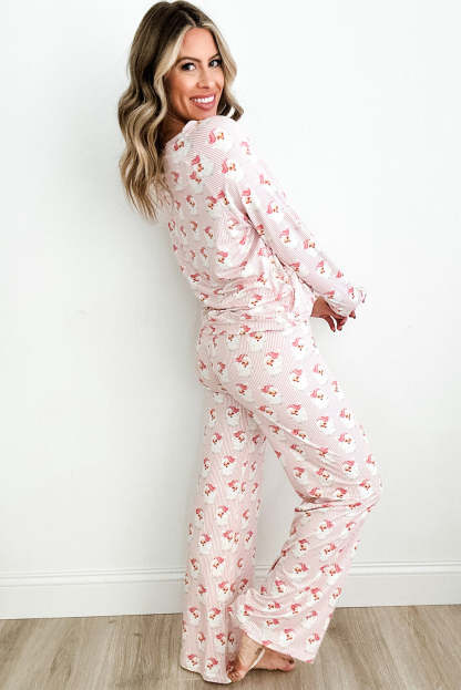 Pink Santa Claus Print Two Piece Lounge Set