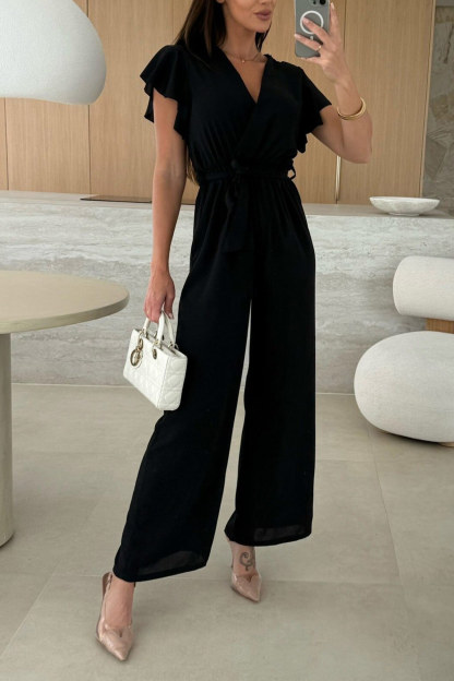 Ruffled Sleeve Tie-up Waisted Jumpsuits