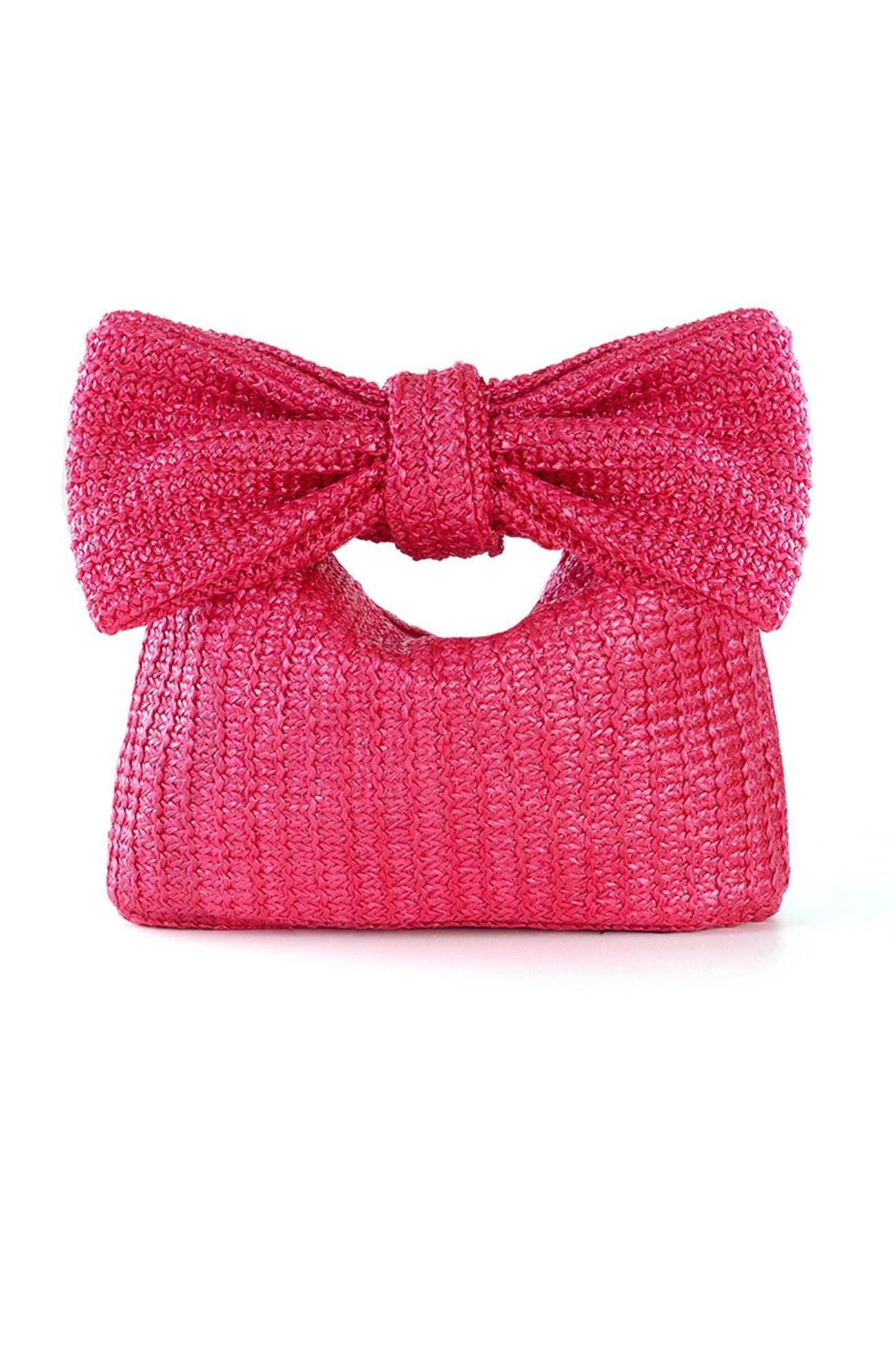 Bow Hand Made Straw Woven Clutch