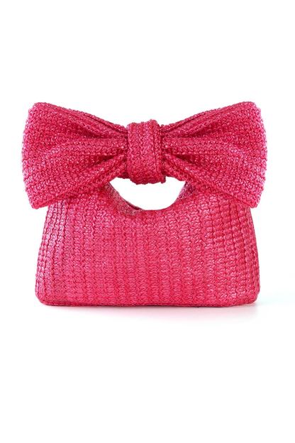 Bow Hand Made Straw Woven Clutch