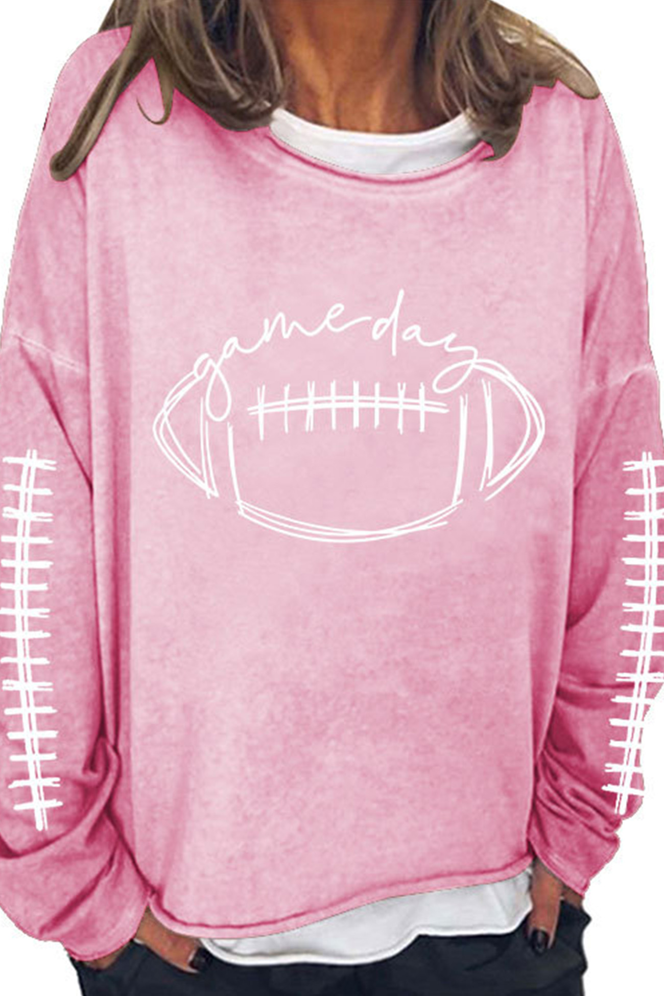 American Football Print Pullover Cotton Sweatshirt