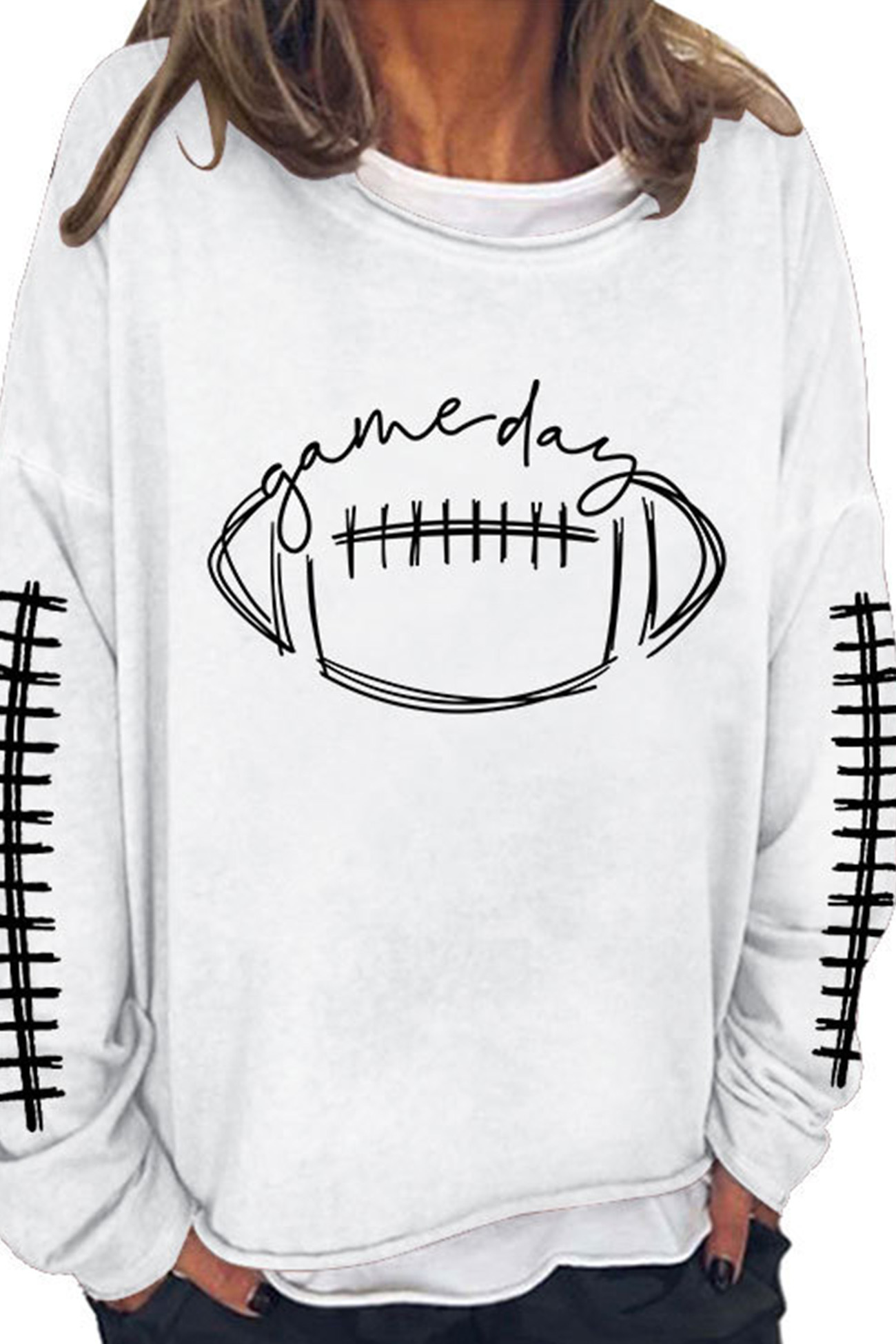 American Football Print Pullover Cotton Sweatshirt