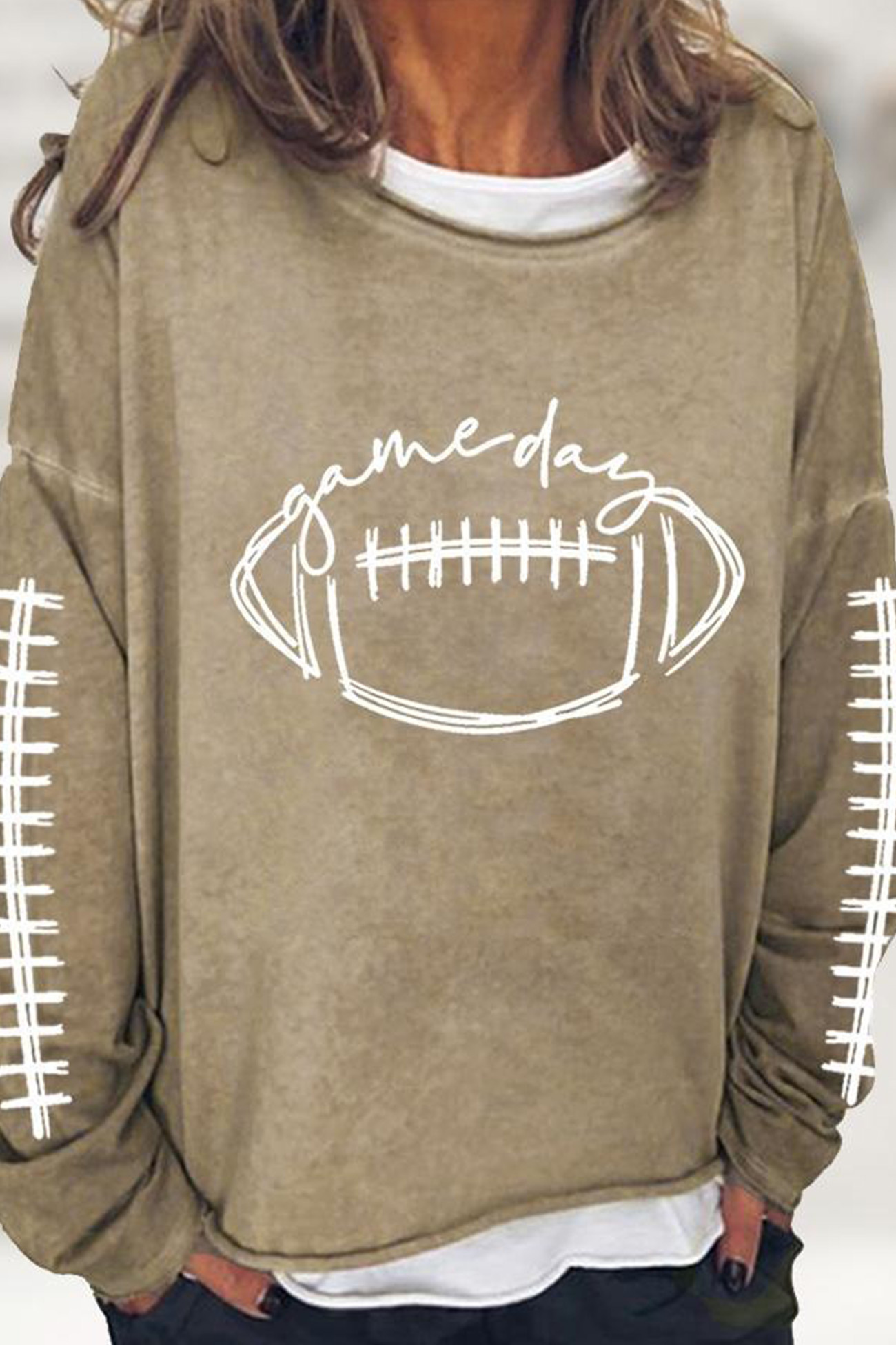 American Football Print Pullover Cotton Sweatshirt