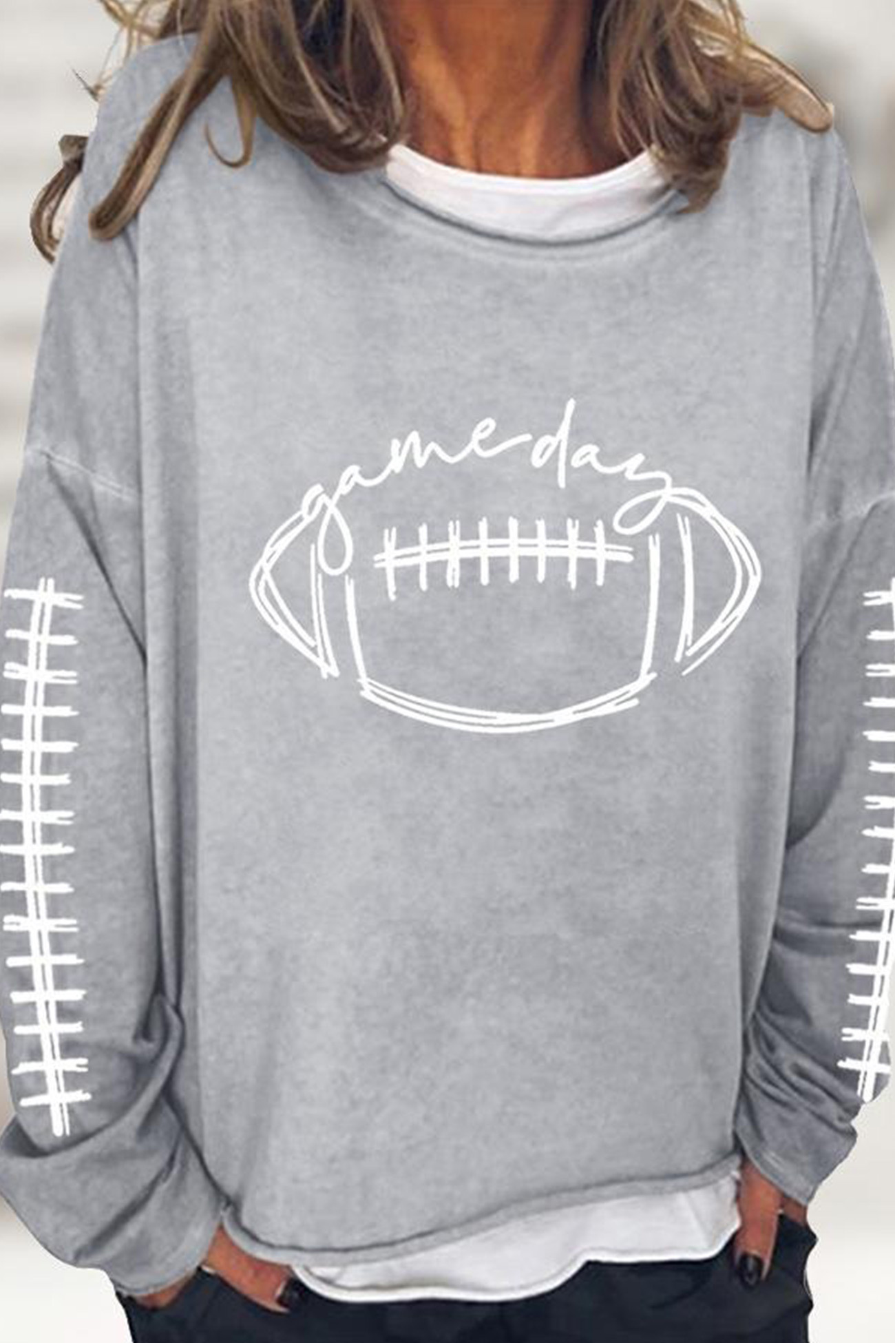 American Football Print Pullover Cotton Sweatshirt