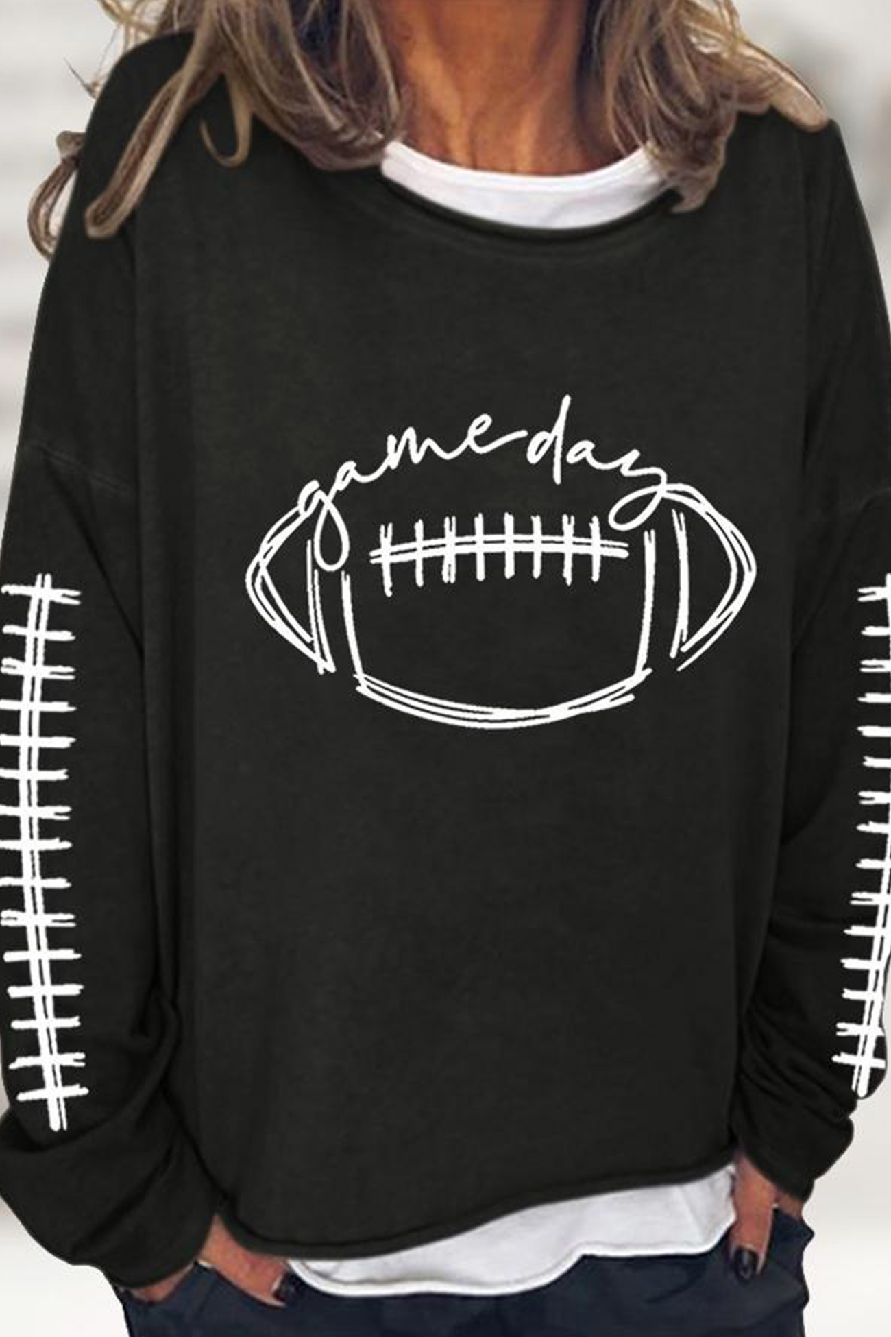 American Football Print Pullover Cotton Sweatshirt