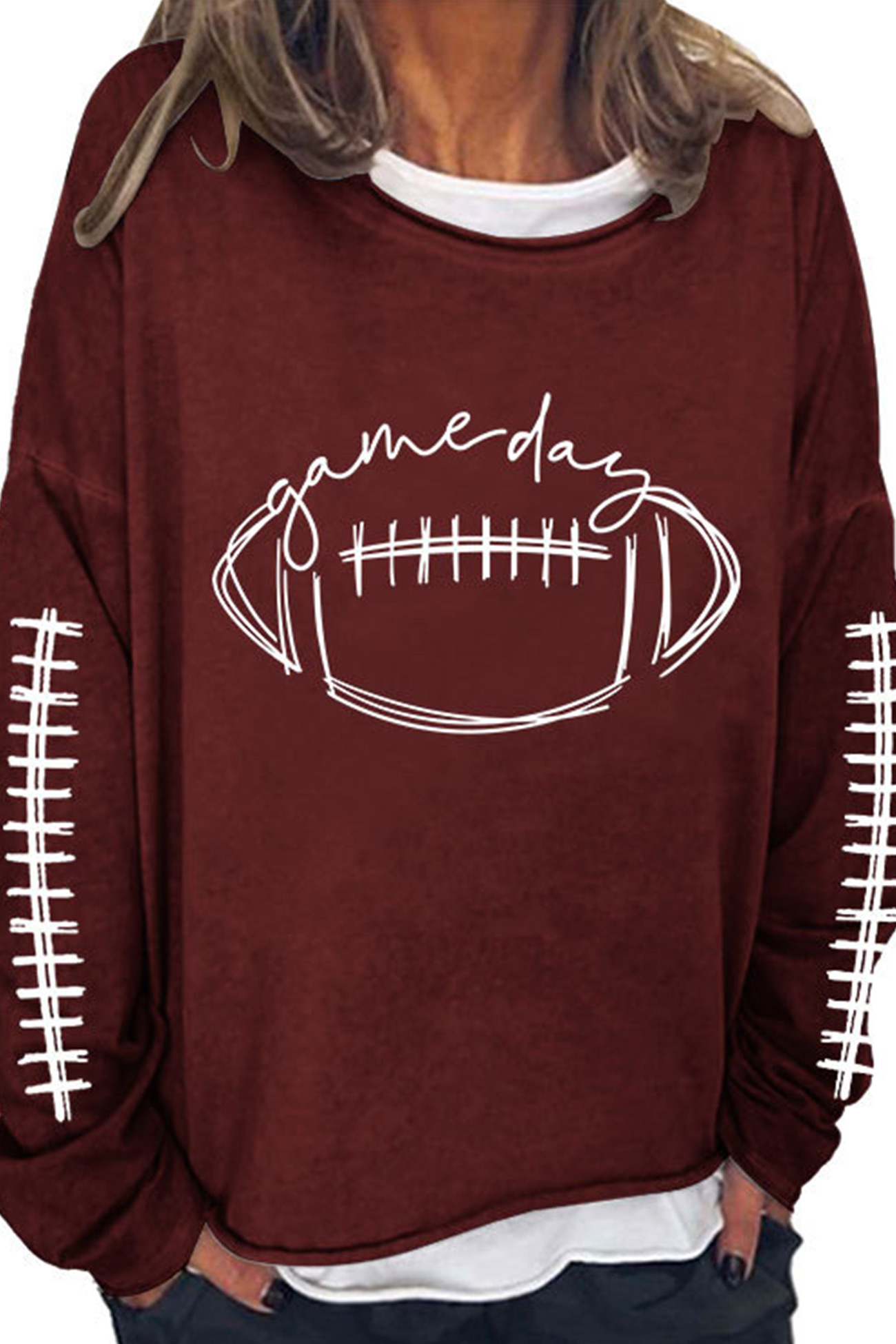 American Football Print Pullover Cotton Sweatshirt