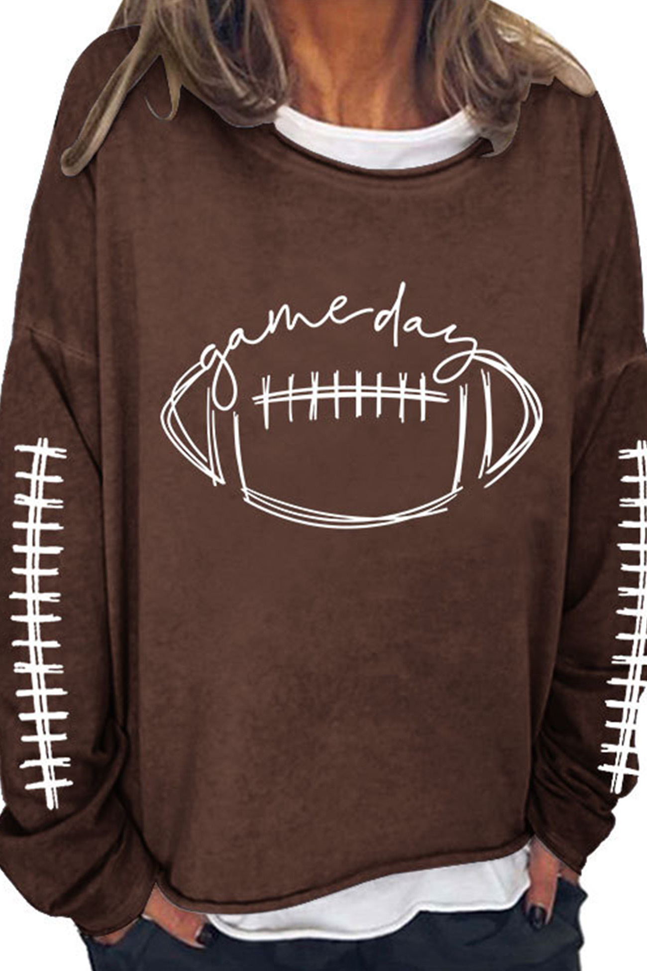 American Football Print Pullover Cotton Sweatshirt