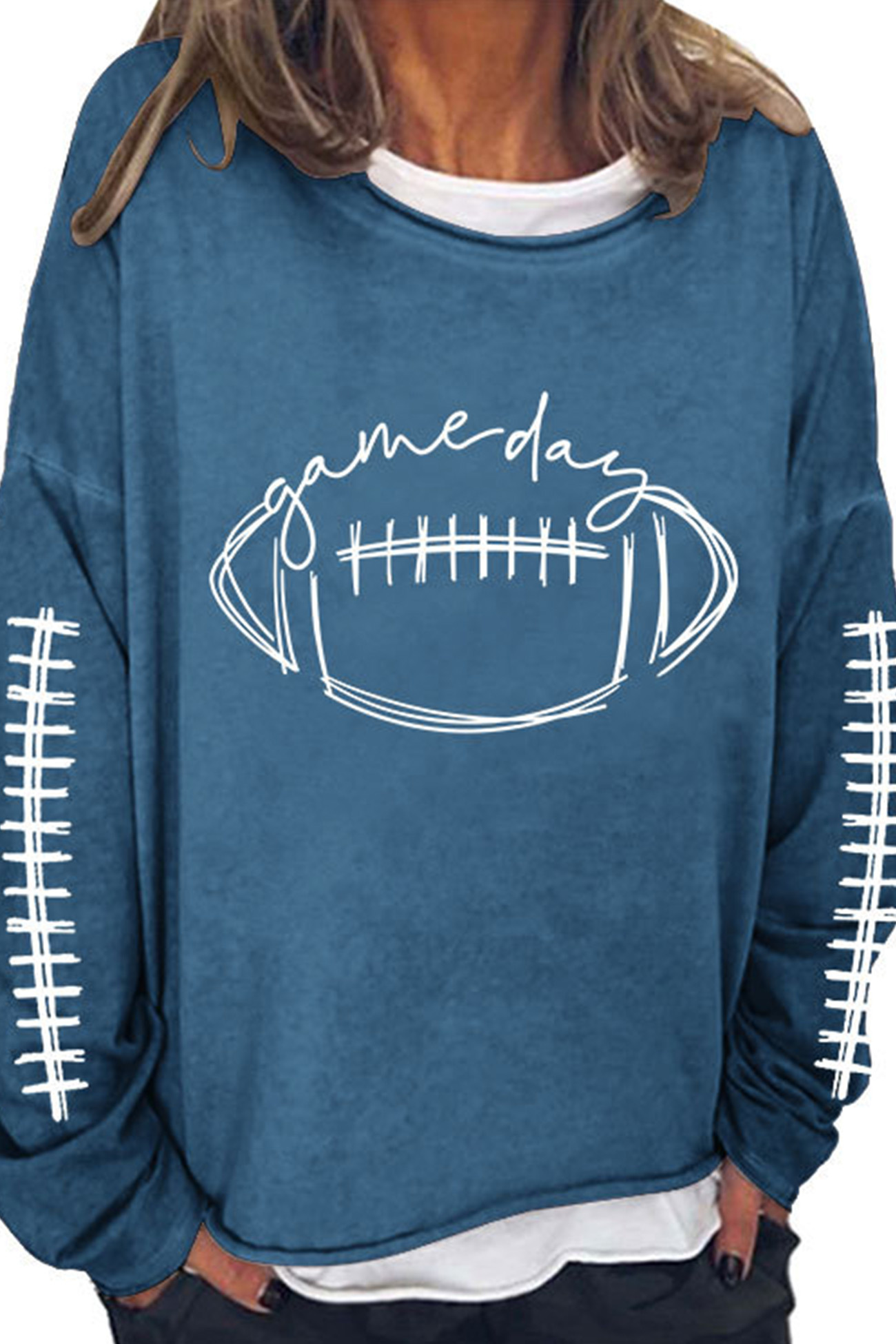 American Football Print Pullover Cotton Sweatshirt