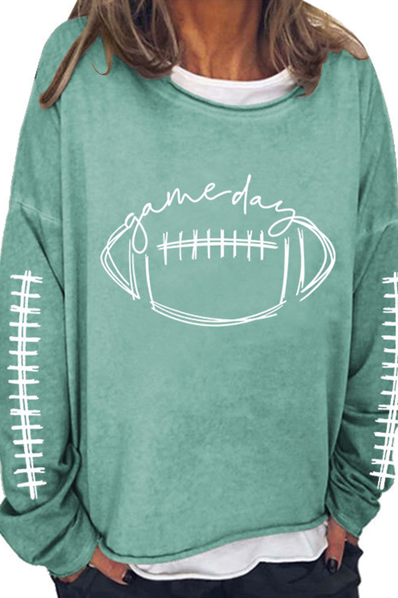 American Football Print Pullover Cotton Sweatshirt