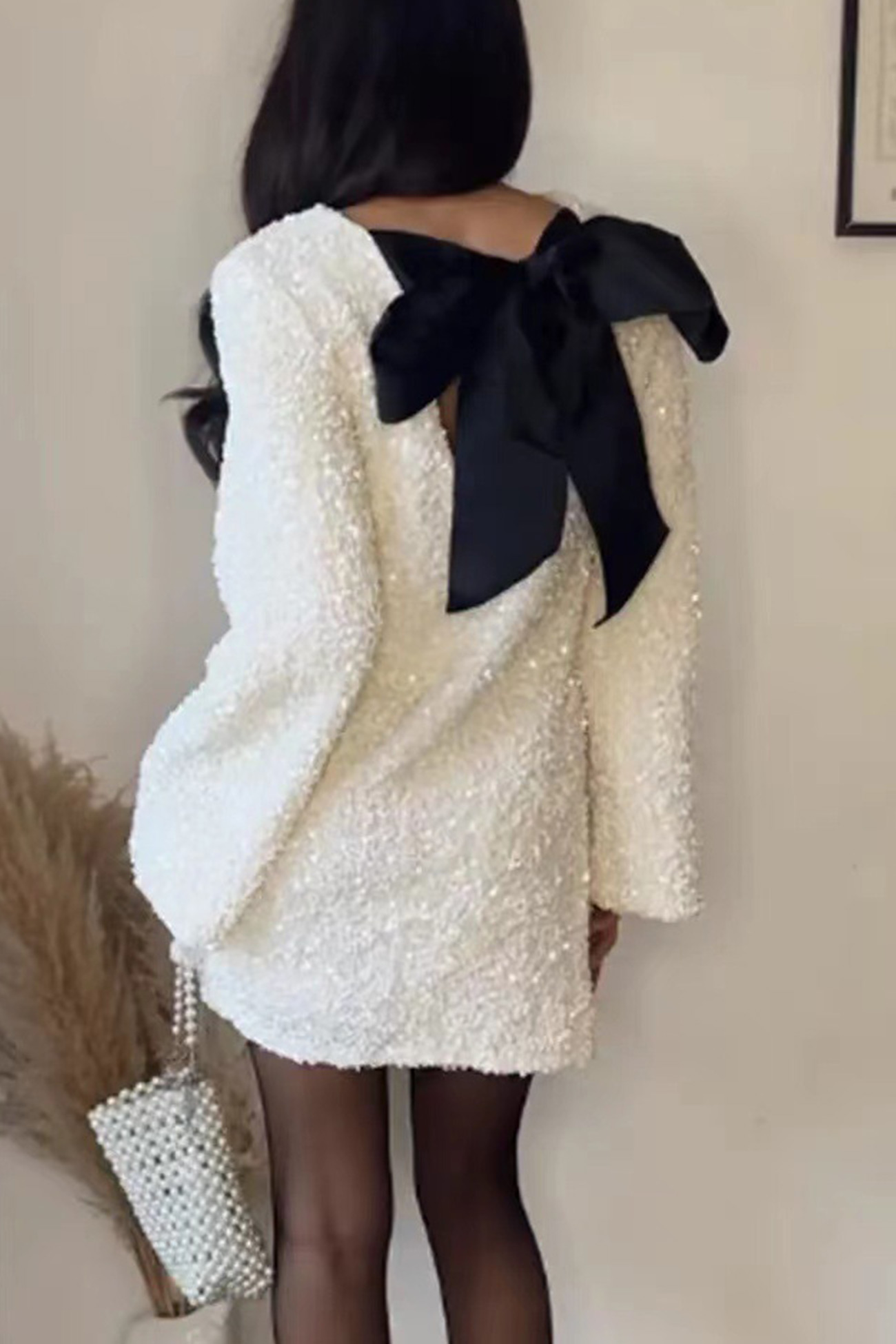 Back Bow Tie Sequin Mini Dress
