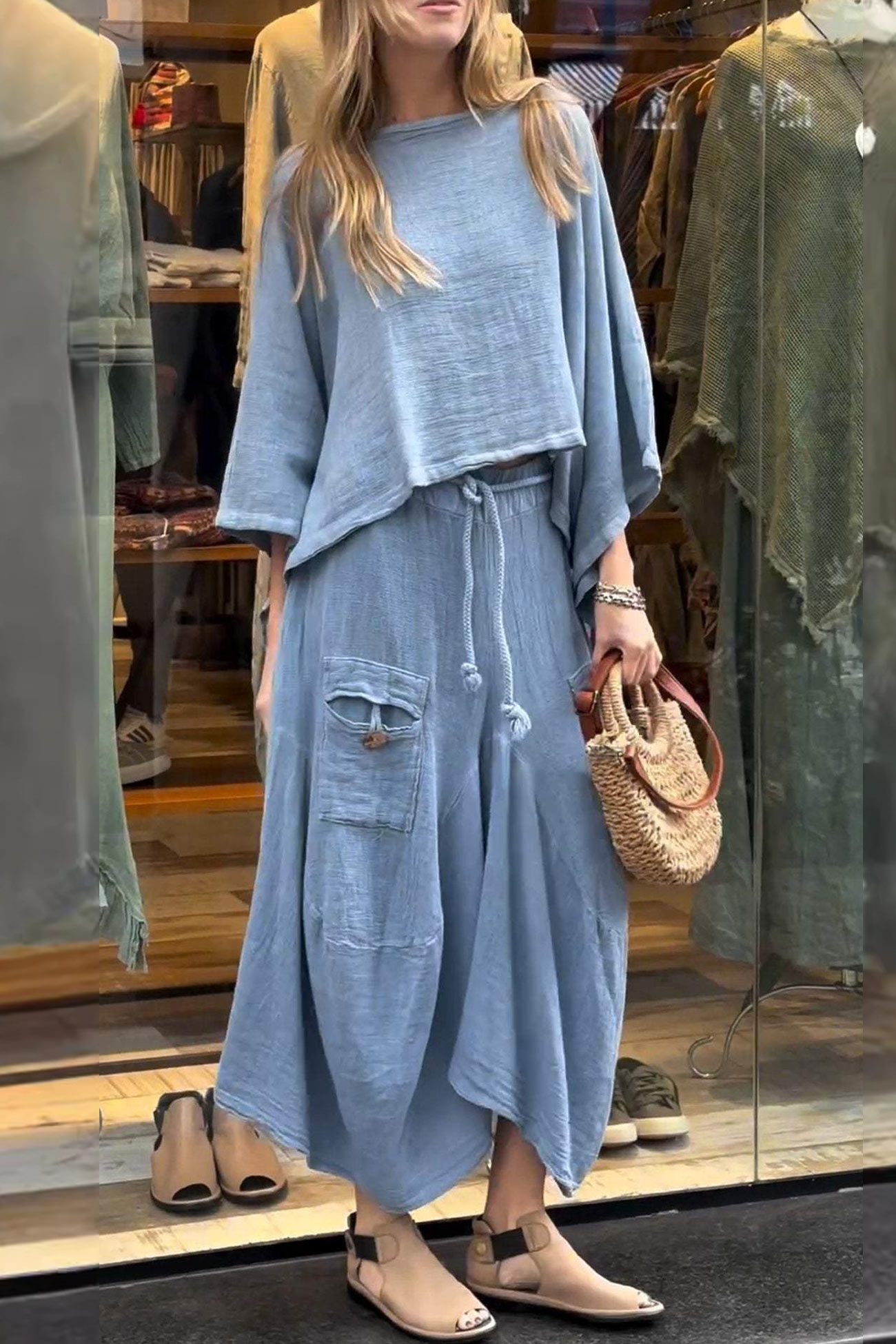 Bat Sleeve Loose Flowy Skirt Set