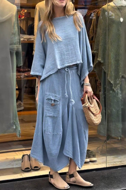 Bat Sleeve Loose Flowy Skirt Set