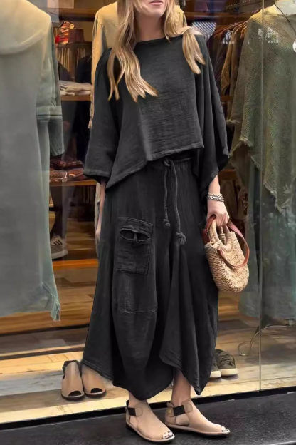 Bat Sleeve Loose Flowy Skirt Set