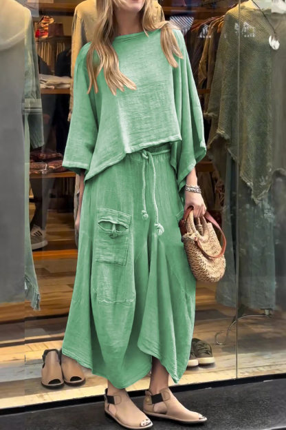 Bat Sleeve Loose Flowy Skirt Set