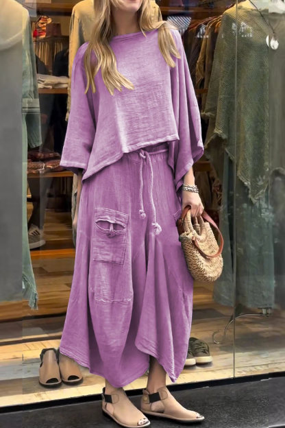Bat Sleeve Loose Flowy Skirt Set