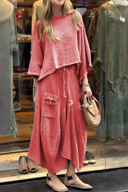 Bat Sleeve Loose Flowy Skirt Set