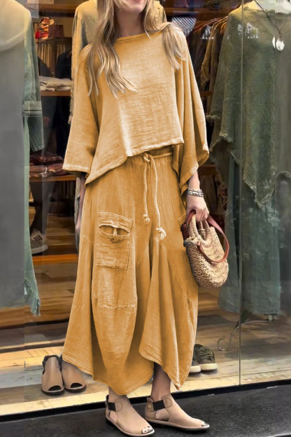 Bat Sleeve Loose Flowy Skirt Set