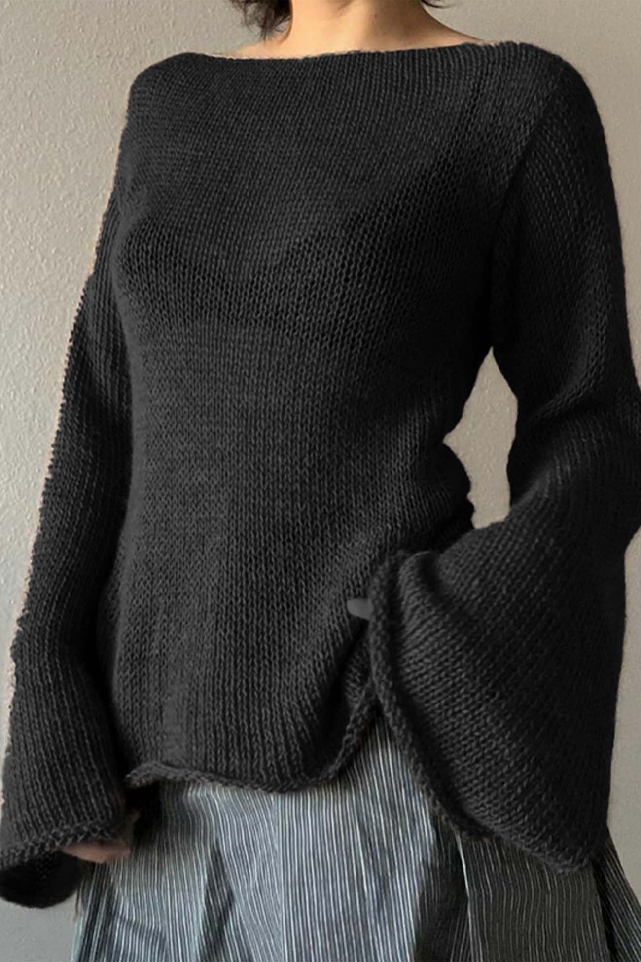 ASILIO Black Knit Material Girl Sweater Tiered Bell Sleeve, deals Size Small/US 4 $209