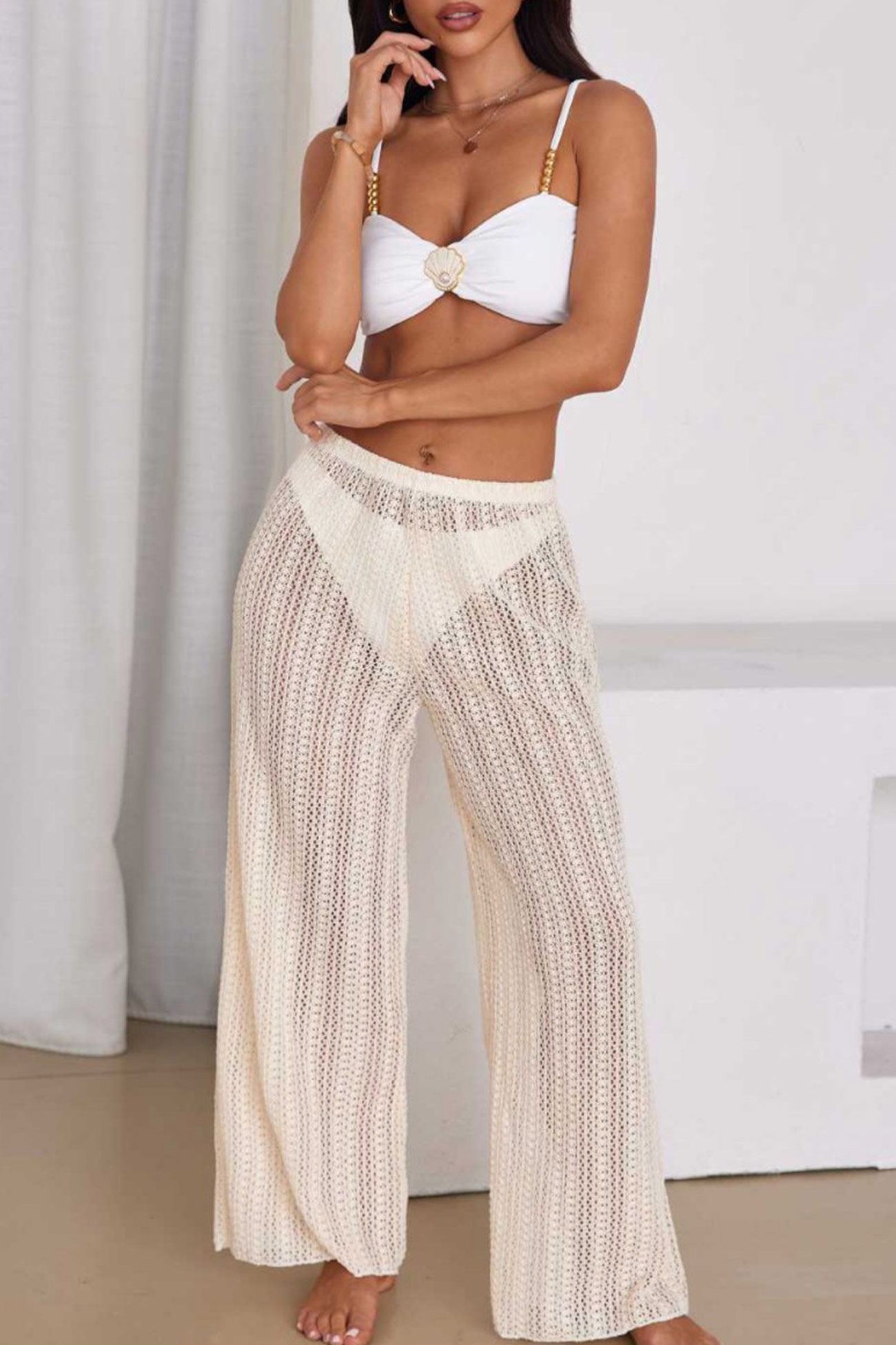Bikini Set with Crochet Hollow-Out Pants