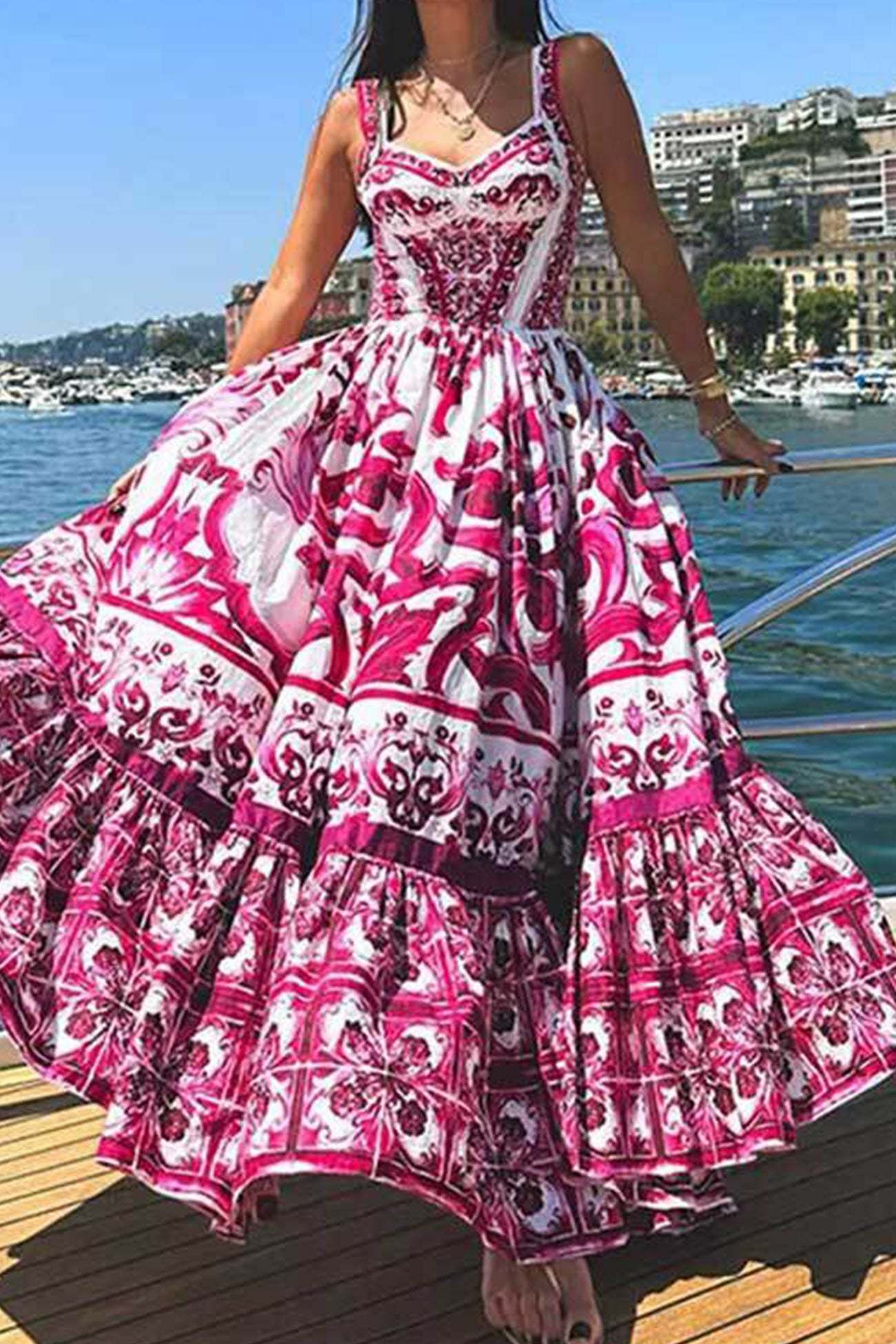 Bohemia V Neck Printed Cami Dress