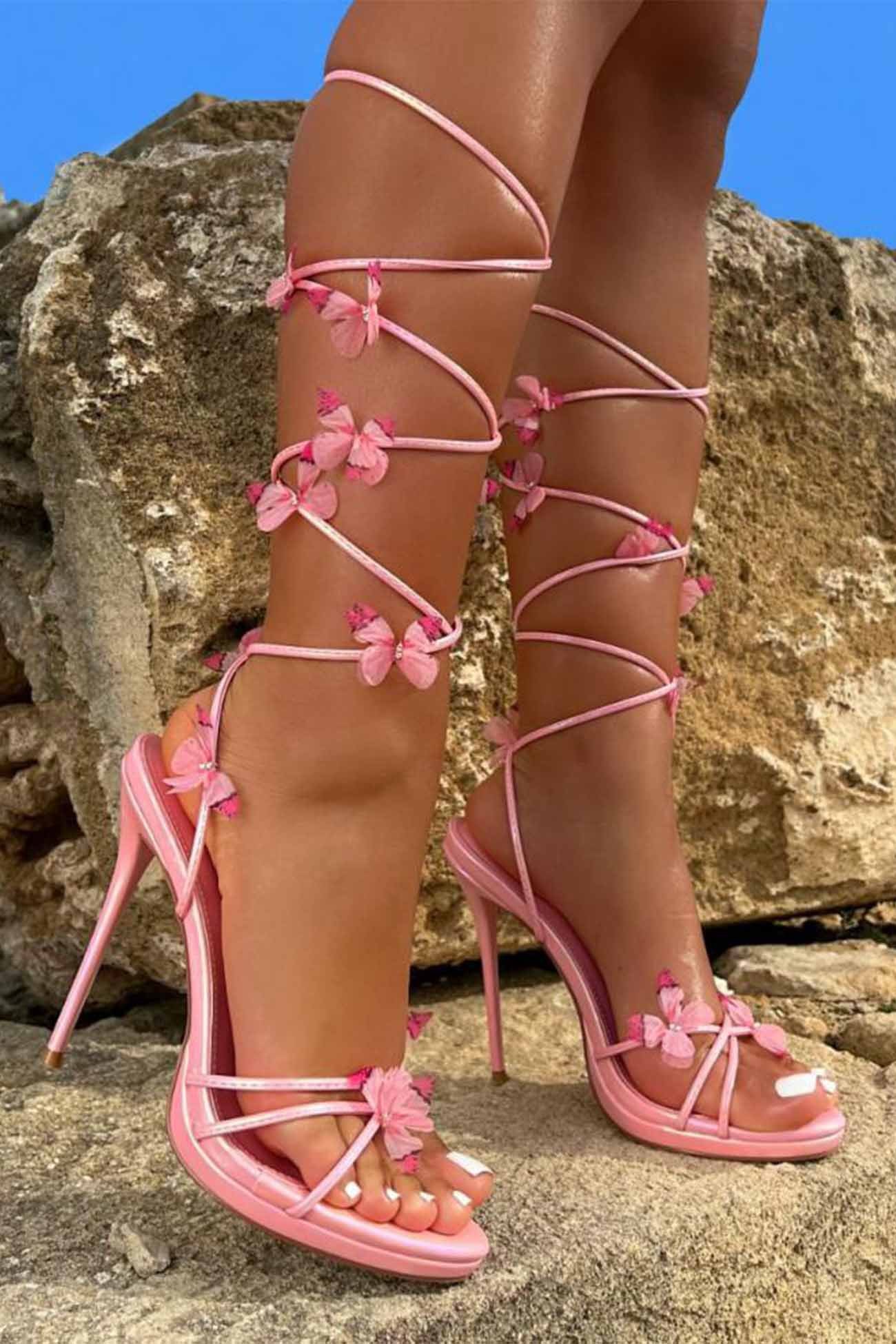Butterfly Lace Up High Heels