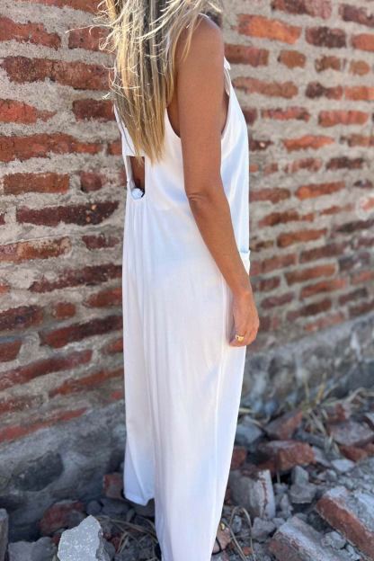 Button Closure Backless Loose Overalls