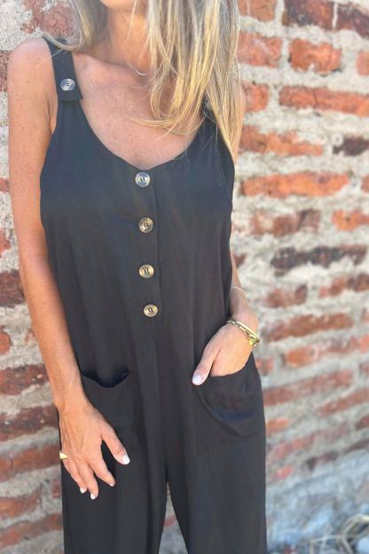 Button Closure Backless Loose Overalls