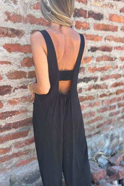Button Closure Backless Loose Overalls