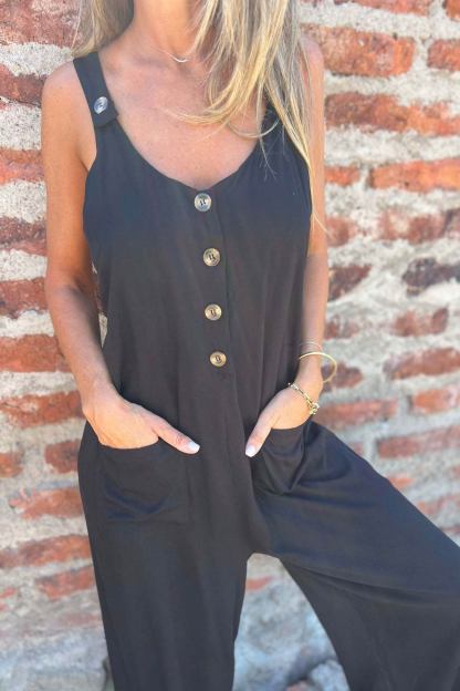 Button Closure Backless Loose Overalls