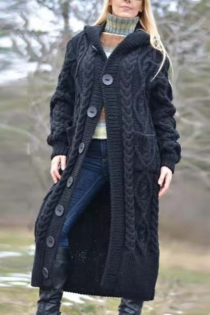 Cable Knit Loose Hooded Cardigan
