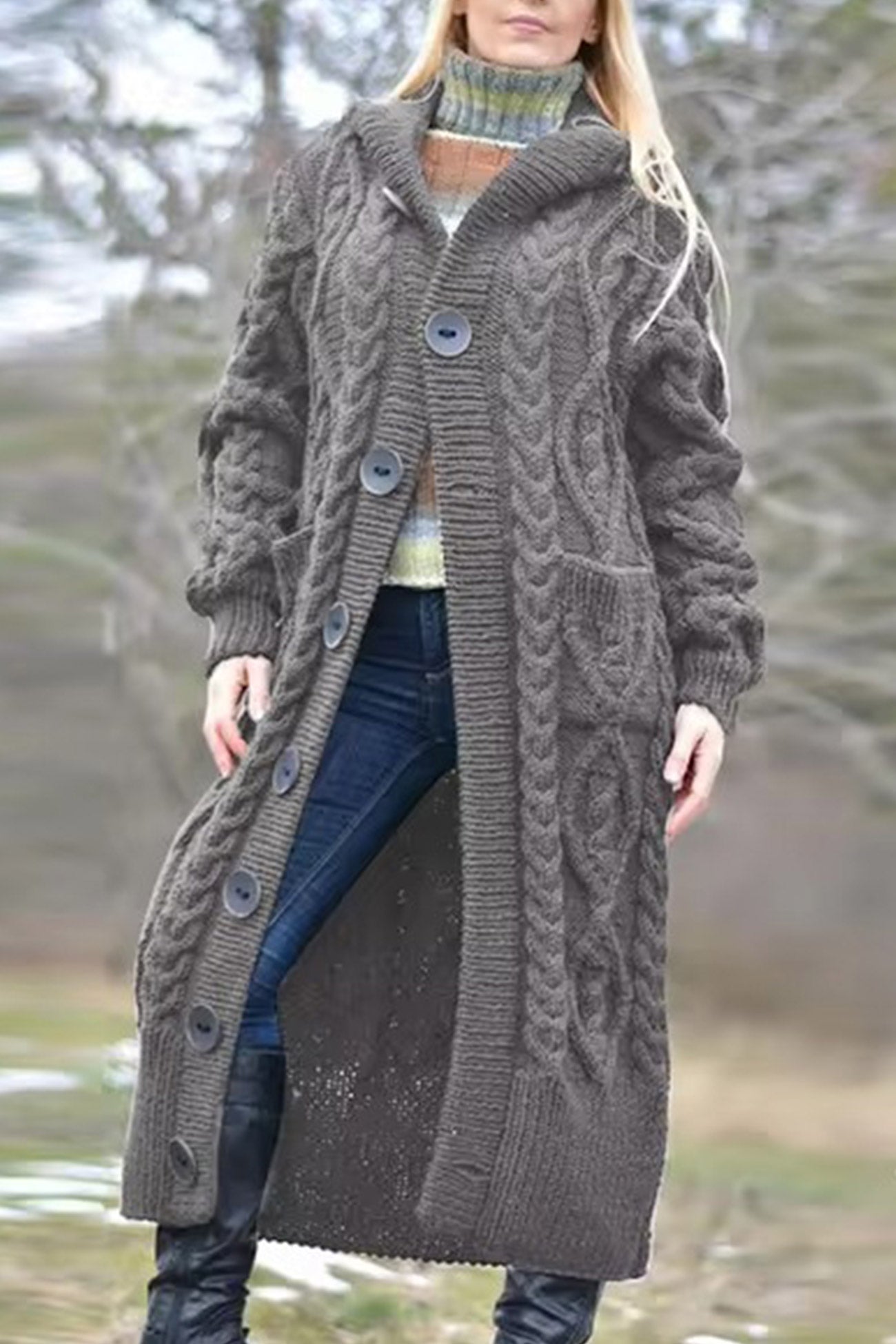 Cable Knit Loose Hooded Cardigan