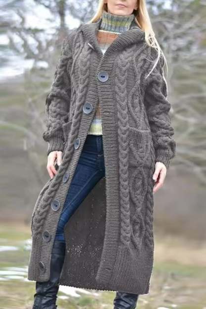 Cable Knit Loose Hooded Cardigan
