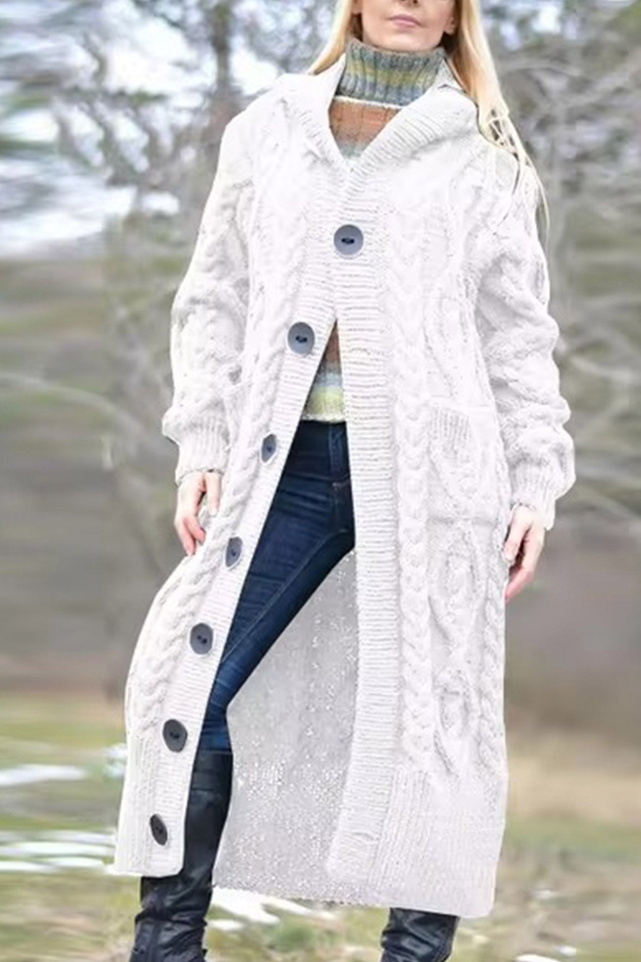 Cable Knit Loose Hooded Cardigan