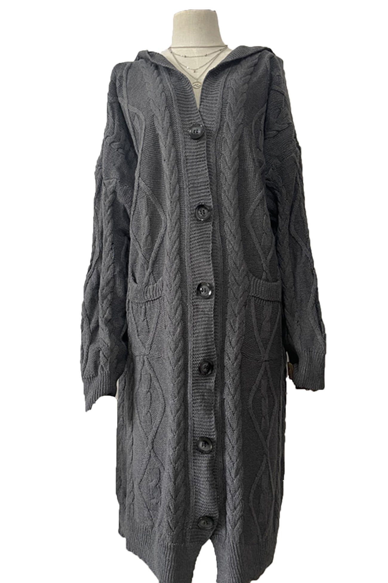 Cable Knit Loose Hooded Cardigan