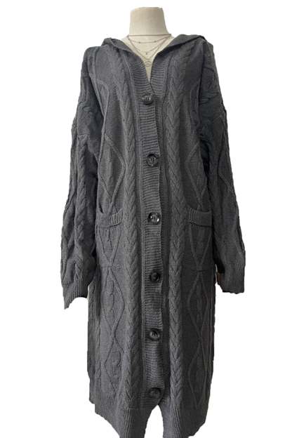 Cable Knit Loose Hooded Cardigan
