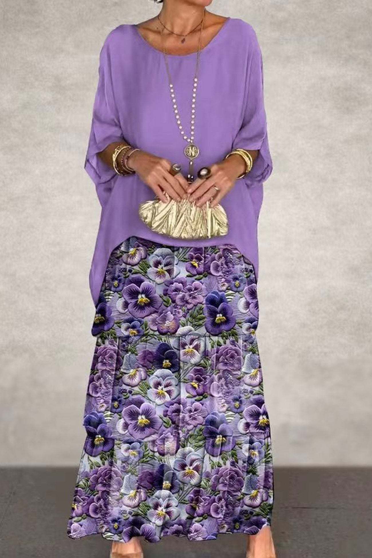 Chiffon Bat Sleeve Tops Tiered Skirt Suits