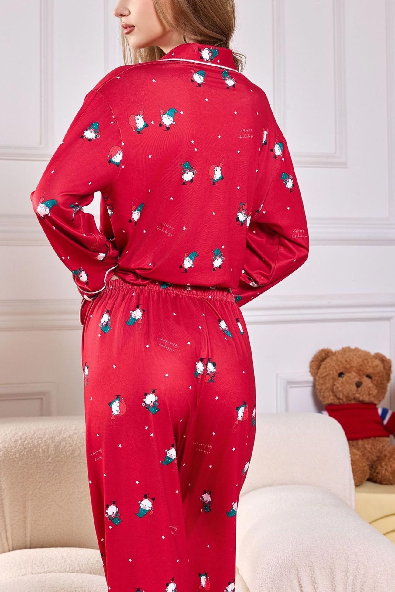Christmas Print Lapel Long Sleeve Loungewear