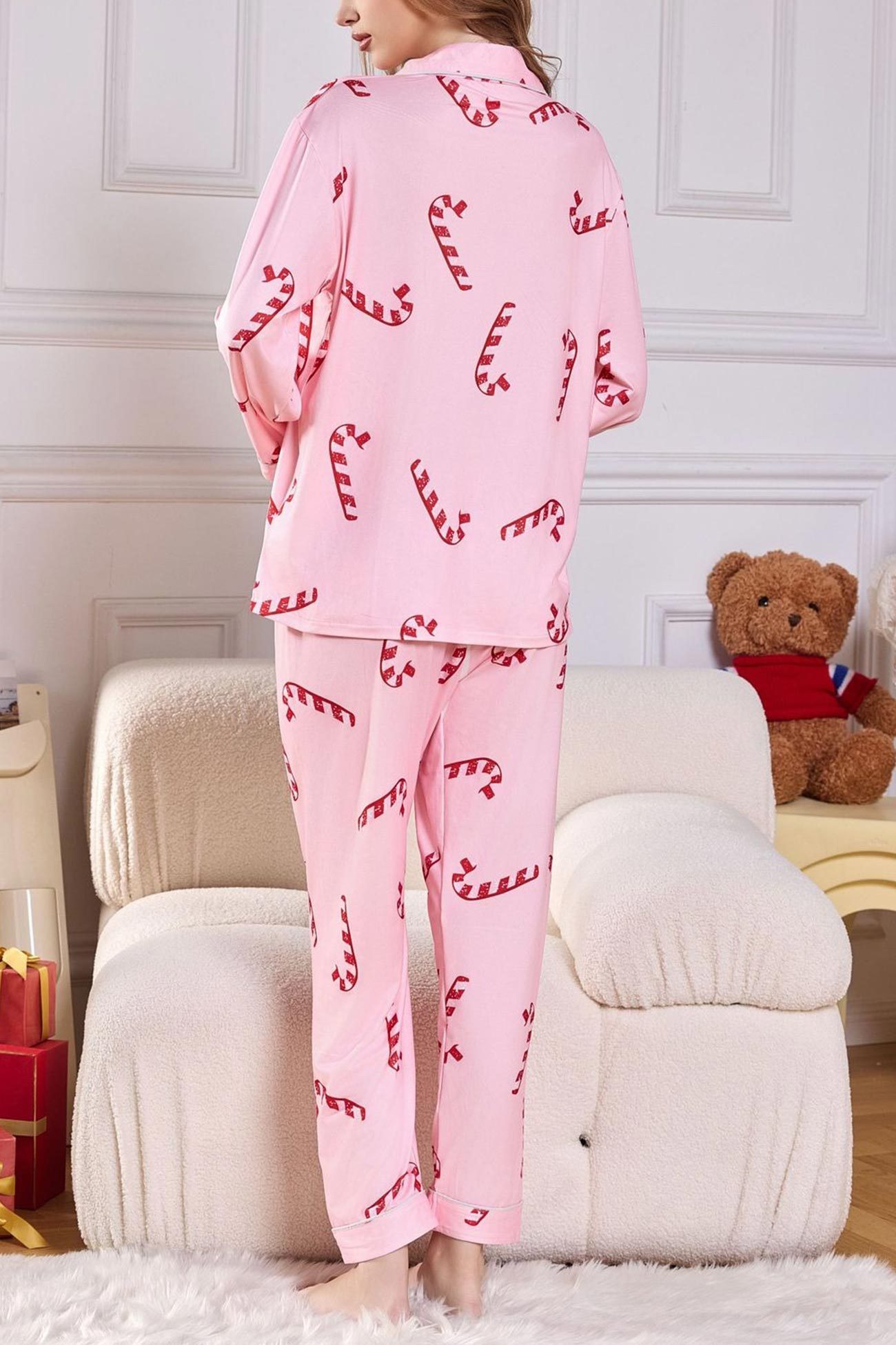 Christmas Print Lapel Long Sleeve Loungewear
