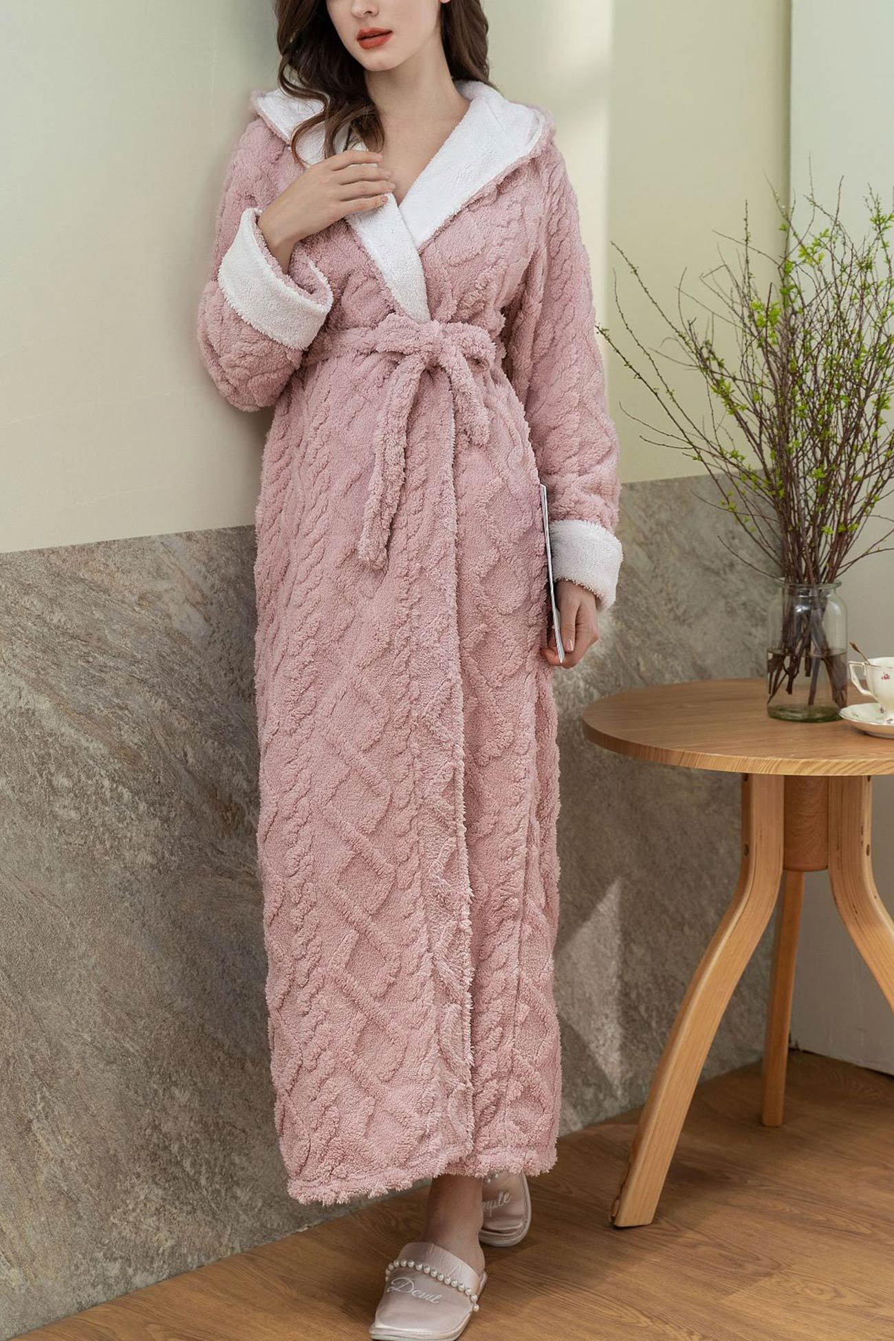 Color Patchwork Hoodie Polar Fleece Bathrobe