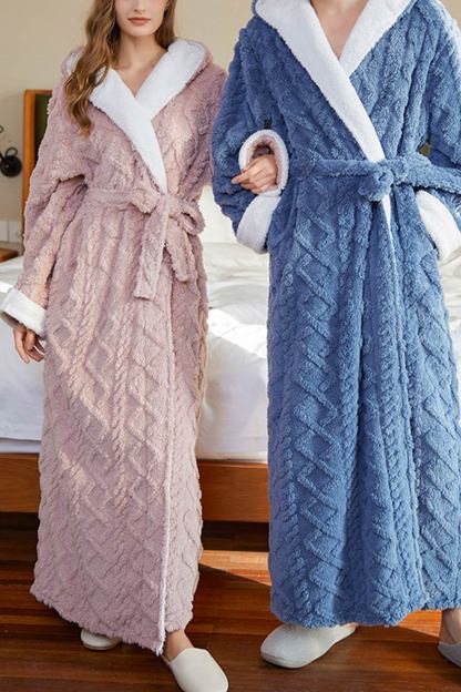 Color Patchwork Hoodie Polar Fleece Bathrobe