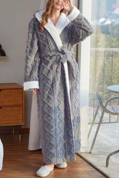 Color Patchwork Hoodie Polar Fleece Bathrobe