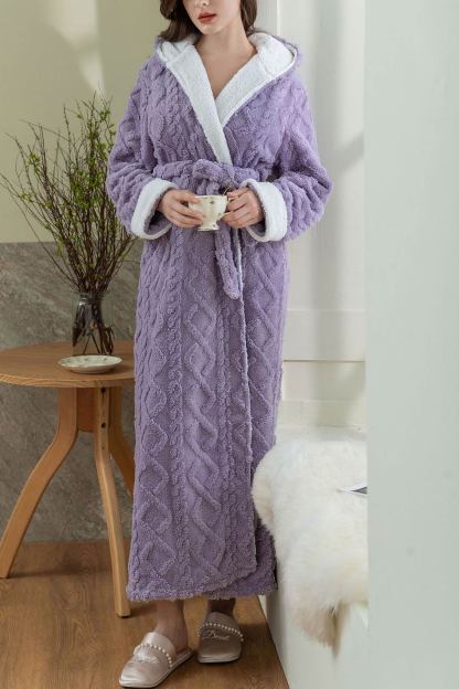 Color Patchwork Hoodie Polar Fleece Bathrobe
