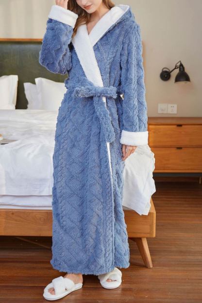 Color Patchwork Hoodie Polar Fleece Bathrobe