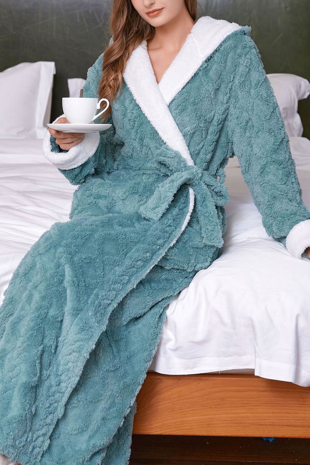 Color Patchwork Hoodie Polar Fleece Bathrobe