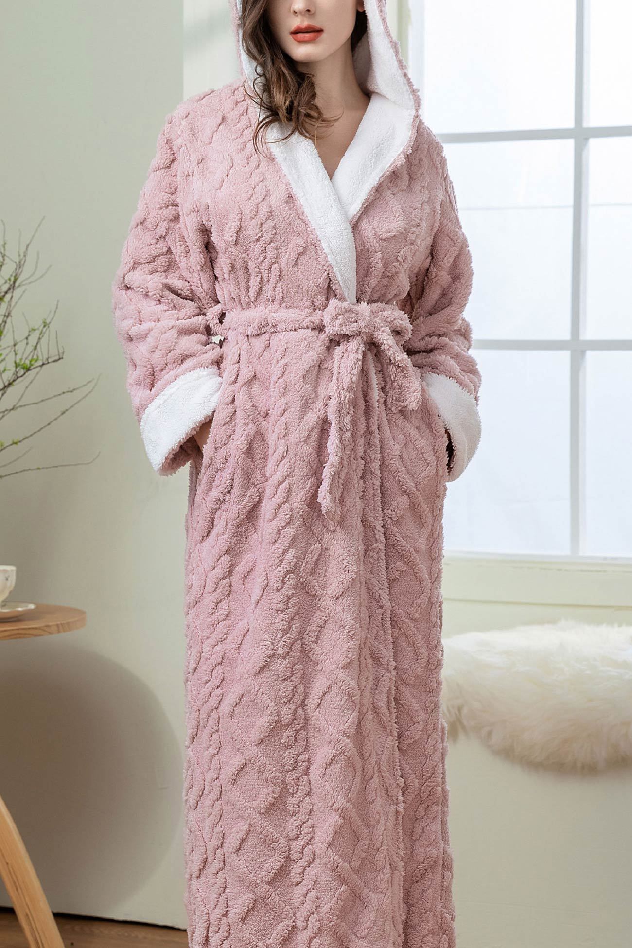 Color Patchwork Hoodie Polar Fleece Bathrobe