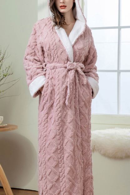 Color Patchwork Hoodie Polar Fleece Bathrobe