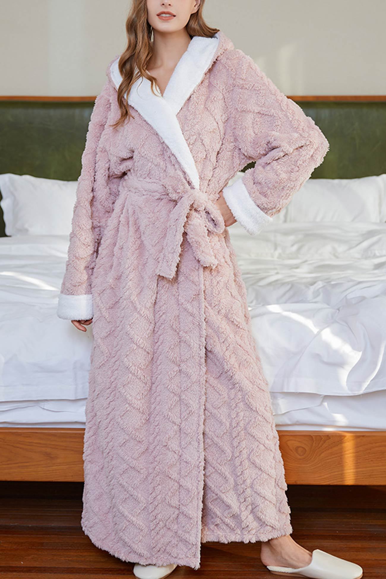 Color Patchwork Hoodie Polar Fleece Bathrobe