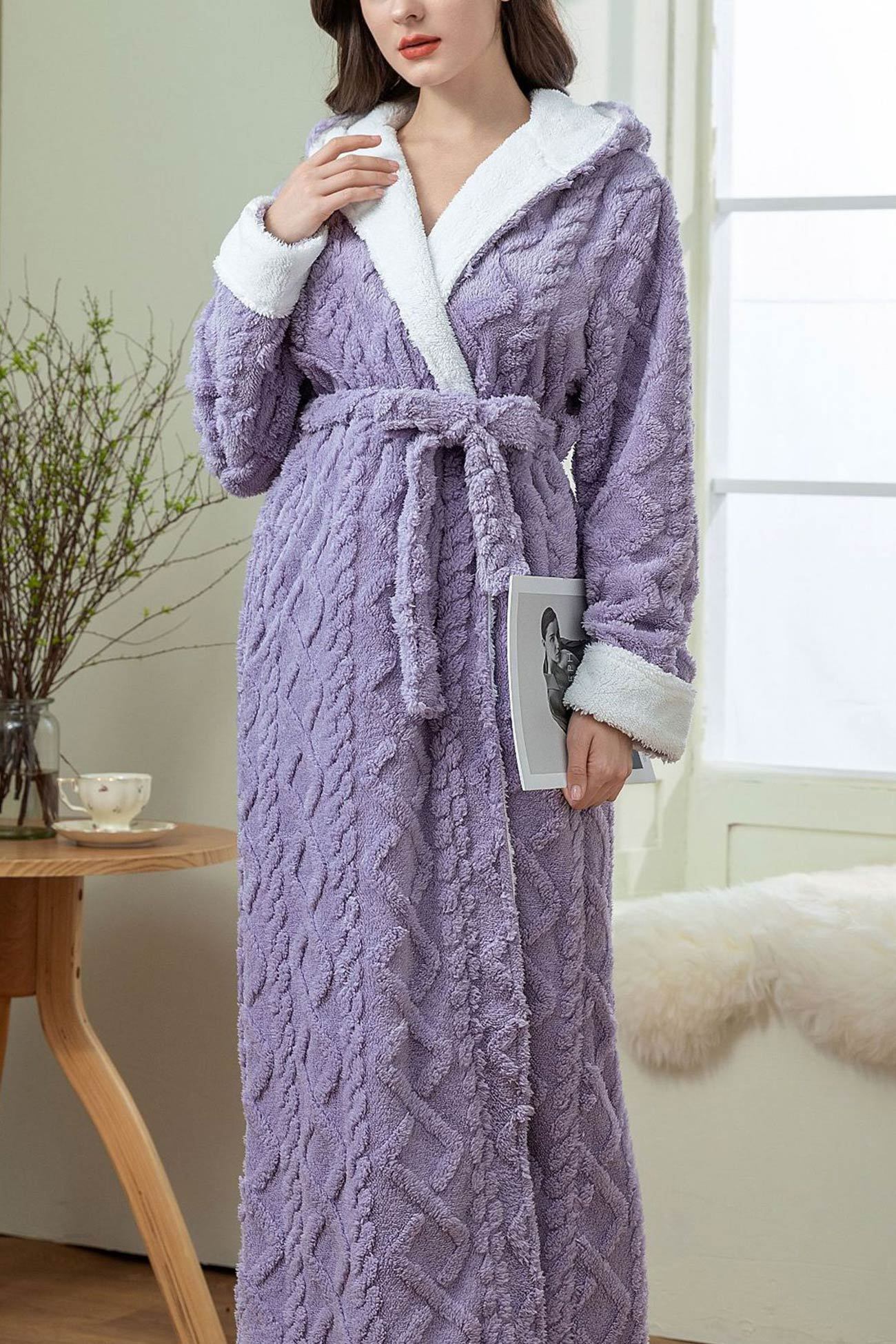 Color Patchwork Hoodie Polar Fleece Bathrobe